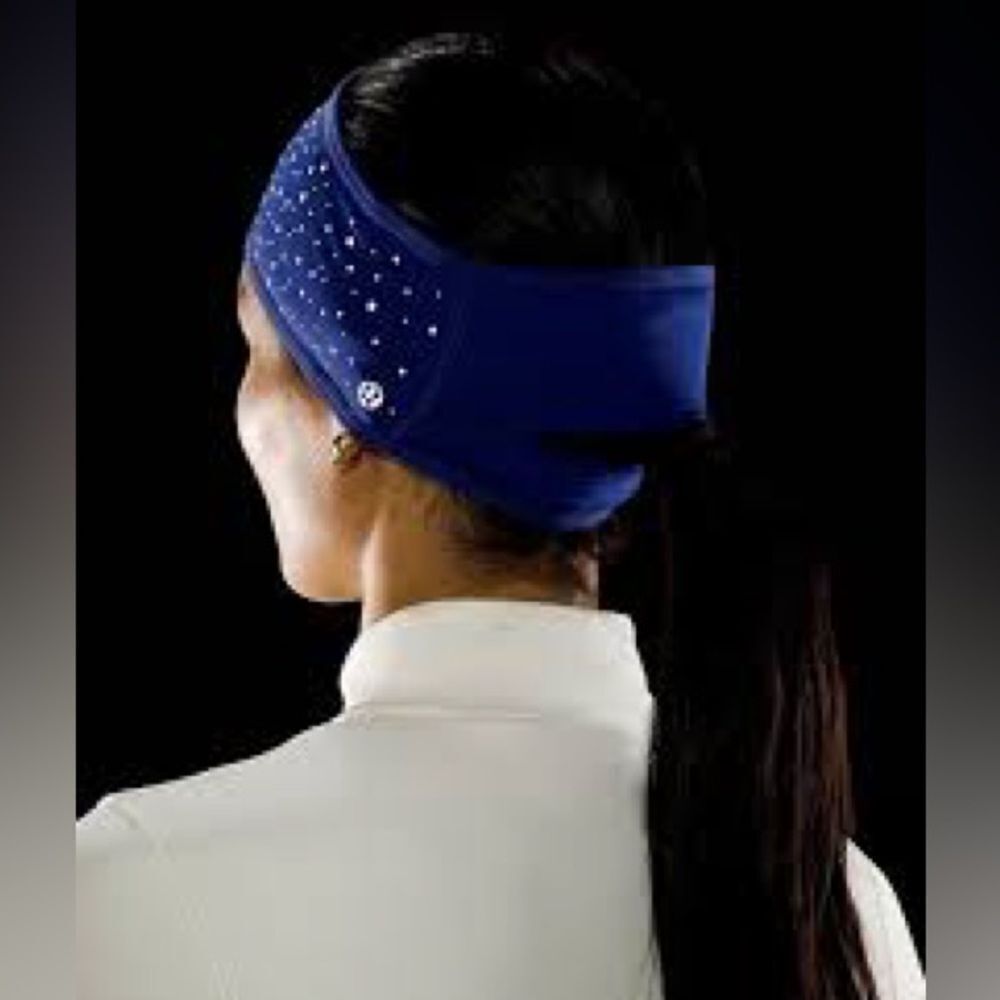 NWT New LULULEMON Fleece Reflective Running Ponytail Ear Warmer Blue Silver L XL